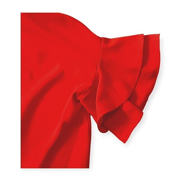 ZARA Red Shift Dress with Ruffle Sleeves Size XS - Picture 7 of 10